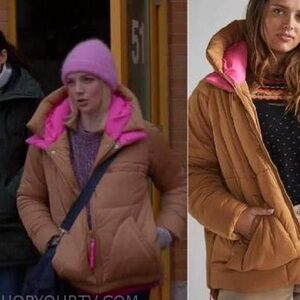 Anthropologie AVEC LES FILLES  Colorblocked Puffer Jacket Cedar XS Petite.